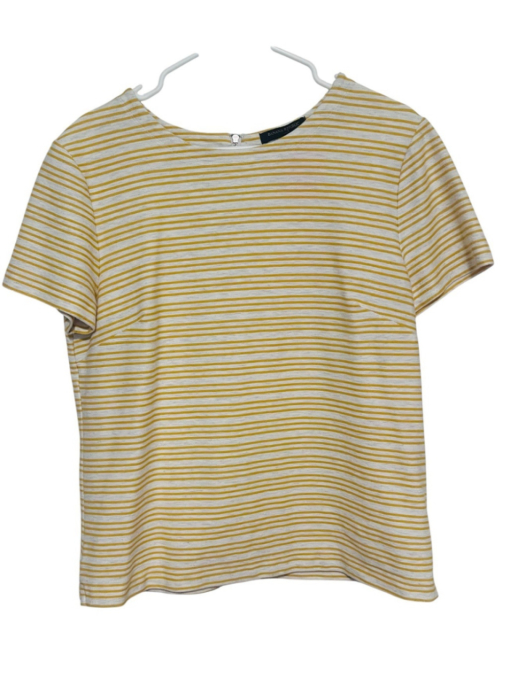 Banana Republic Striped Top Women’s Large Yellow White Back Zip Stretch